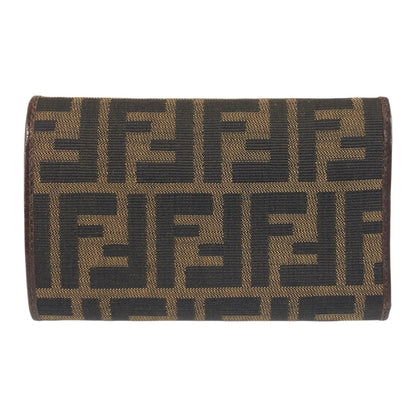 Fendi Tri-Fold Wallet 07-15829/0-012 Canvas Brown Silver Metal Folding Wallet Compact Wallet Zucca