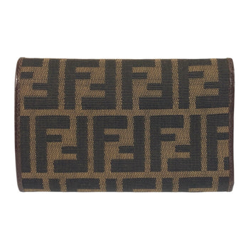 Fendi Tri-Fold Wallet 07-15829/0-012 Canvas Brown Silver Metal Folding Wallet Compact Wallet Zucca