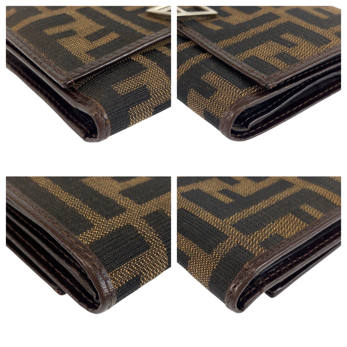 Fendi Tri-Fold Wallet 07-15829/0-012 Canvas Brown Silver Metal Folding Wallet Compact Wallet Zucca