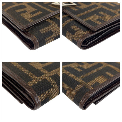 Fendi Tri-Fold Wallet 07-15829/0-012 Canvas Brown Silver Metal Folding Wallet Compact Wallet Zucca