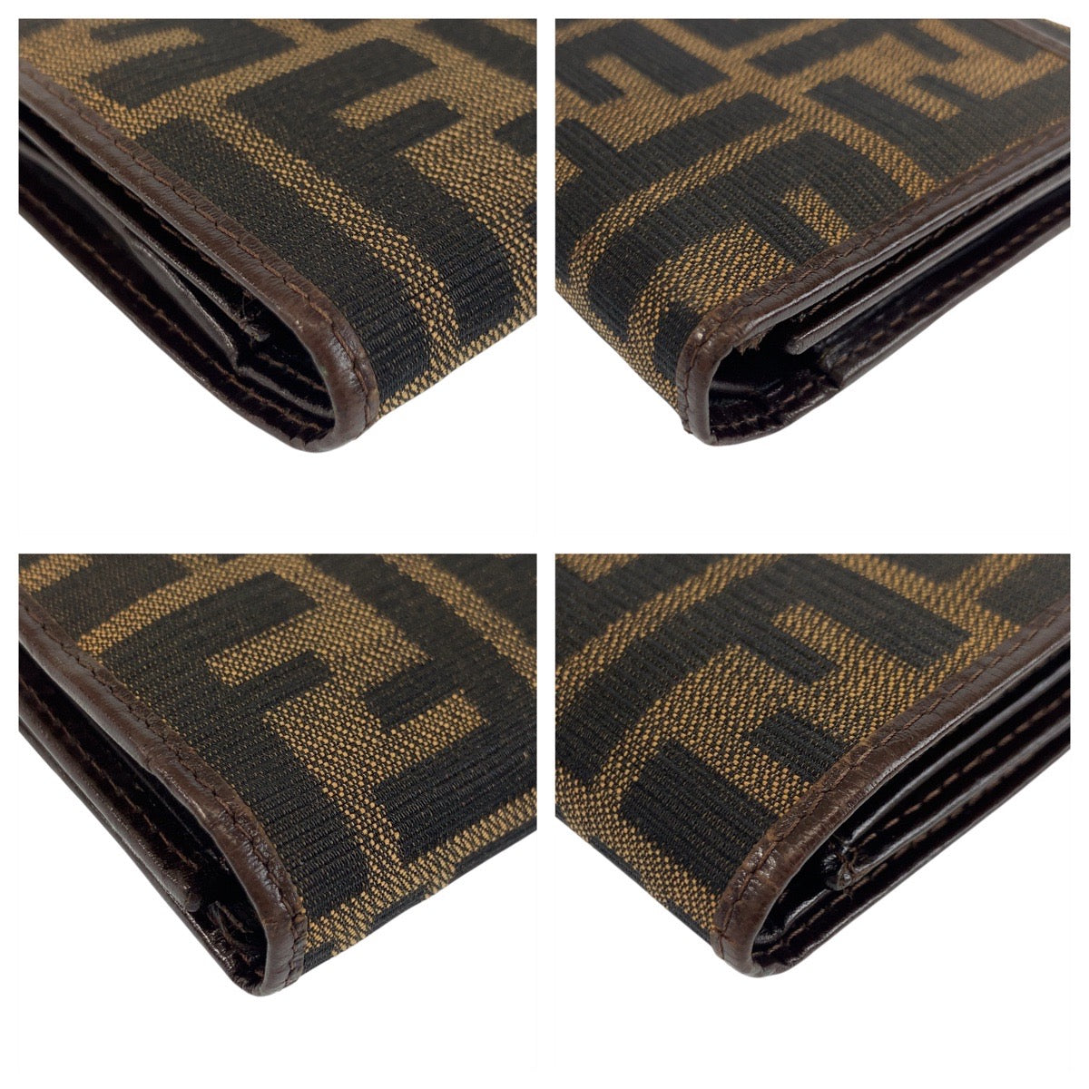 Fendi Tri-Fold Wallet 07-15829/0-012 Canvas Brown Silver Metal Folding Wallet Compact Wallet Zucca
