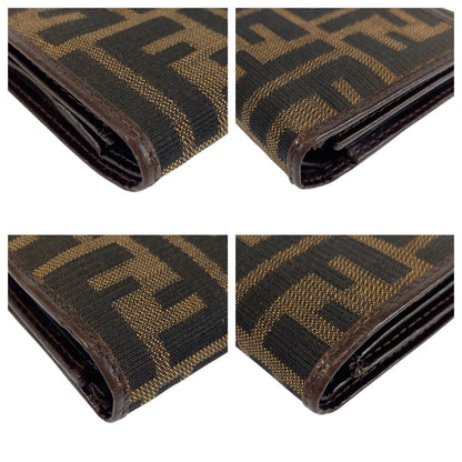 Fendi Tri-Fold Wallet 07-15829/0-012 Canvas Brown Silver Metal Folding Wallet Compact Wallet Zucca