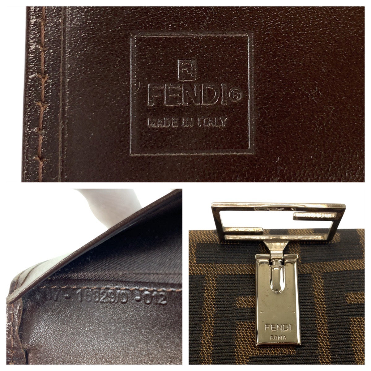 Fendi Tri-Fold Wallet 07-15829/0-012 Canvas Brown Silver Metal Folding Wallet Compact Wallet Zucca