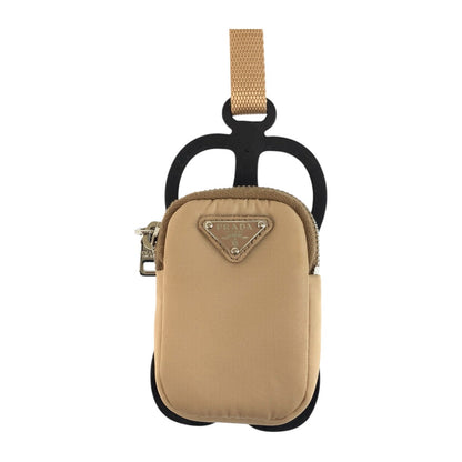 Prada Pouch Nylon Beige Silvermetal Test Triangle With Logo