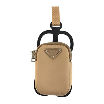 Prada Pouch Nylon Beige Silvermetal Test Triangle With Logo