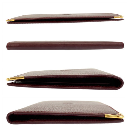Cartier Long Wallet Purse Leather Bordeaux Gold Metal Must Line