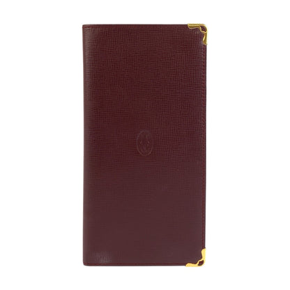 Cartier Long Wallet Purse Leather Bordeaux Gold Metal Must Line
