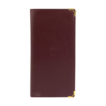 Cartier Long Wallet Purse Leather Bordeaux Gold Metal Must Line