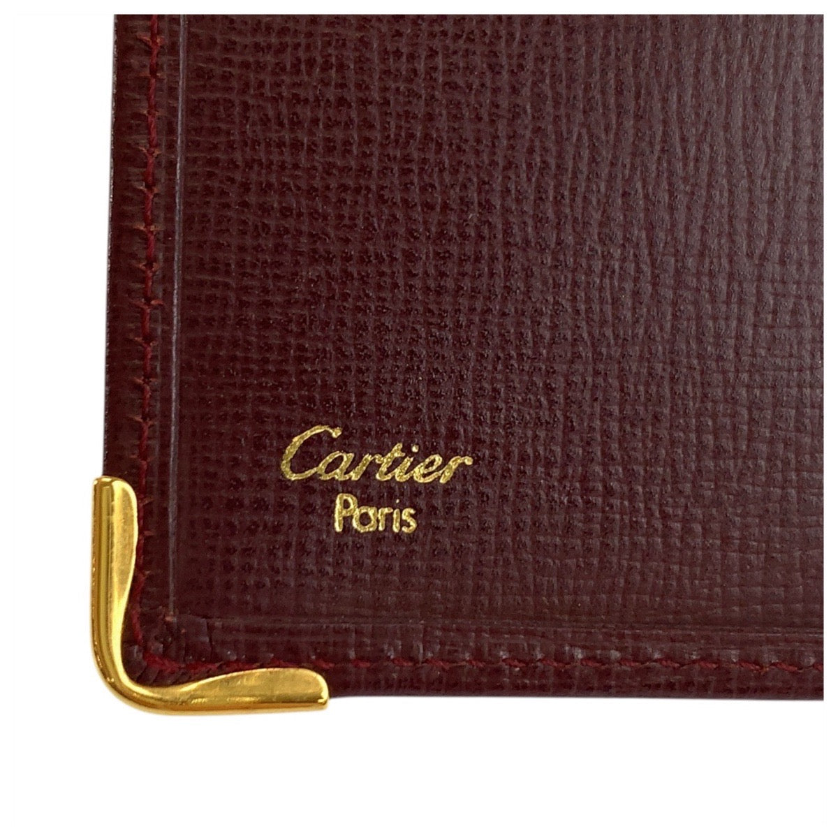 Cartier Long Wallet Purse Leather Bordeaux Gold Metal Must Line