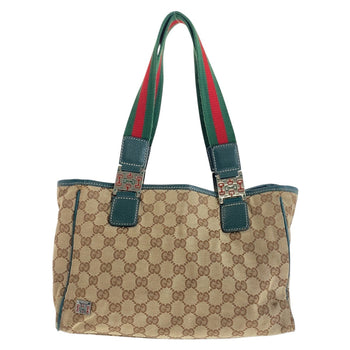 Gucci Tote Bag 145810 Gg Canvas Beige Green Silvermetal Sherry Line