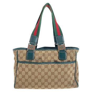 Gucci Tote Bag 145810 Gg Canvas Beige Green Silvermetal Sherry Line