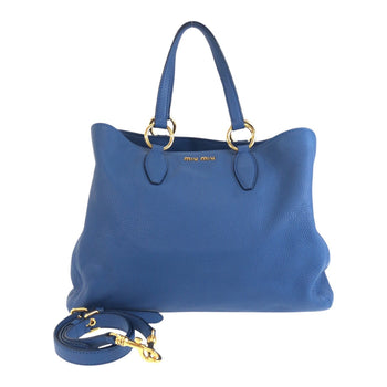 Miumiu Tote Bag Leather Blue Goldmetal Vittello Caribbean