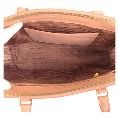 Prada Handbag Leather Pink Gold Metal Handbag Tote Bag Shoulder Bag 2Way Safiano Galleria