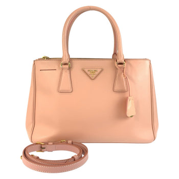 Prada Handbag Leather Pink Gold Metal Handbag Tote Bag Shoulder Bag 2Way Safiano Galleria
