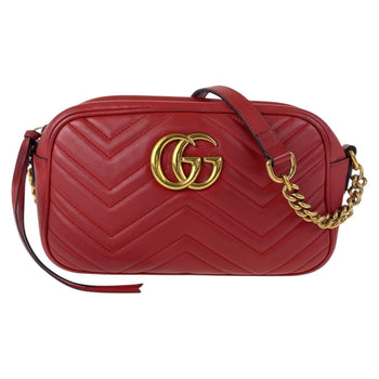 Gucci Shoulder Bag 447632 Leather Red Gold Metal Gg Marmont