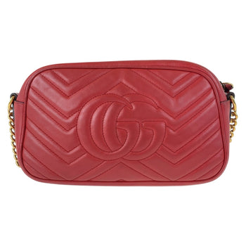 Gucci Shoulder Bag 447632 Leather Red Gold Metal Gg Marmont