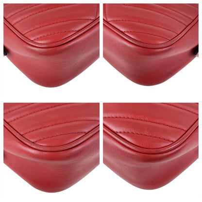 Gucci Shoulder Bag 447632 Leather Red Gold Metal Gg Marmont