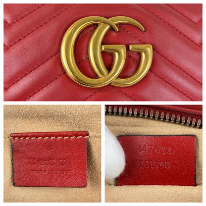Gucci Shoulder Bag 447632 Leather Red Gold Metal Gg Marmont