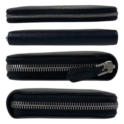Prada Long Wallet Purse Leather Black Silvermetal Safiano Logo