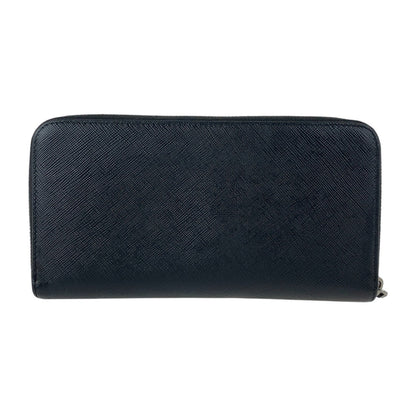 Prada Long Wallet Purse Leather Black Silvermetal Safiano Logo