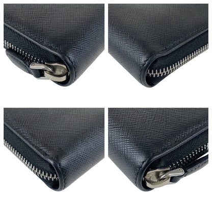 Prada Long Wallet Purse Leather Black Silvermetal Safiano Logo