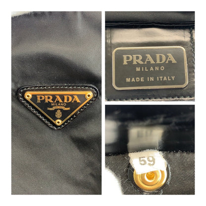 Prada Tote Bag Nylon Black Goldmetal Test Triangle With Logo