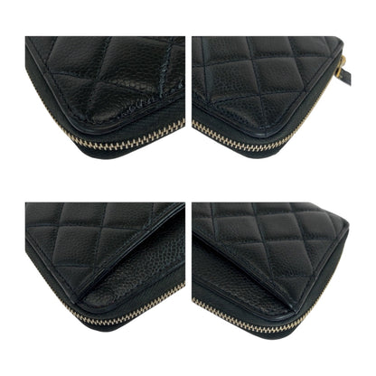 Chanel Long Wallet Purse Caviar Skin Black Goldmetal Matrasse Coco Mark