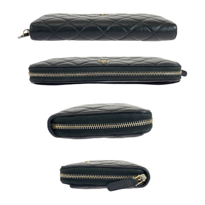 Chanel Long Wallet Purse Caviar Skin Black Goldmetal Matrasse Coco Mark