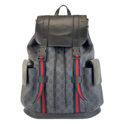 Gucci Backpack 495563 Gg Supreme Canvas Black Silver Metal Sherry Line