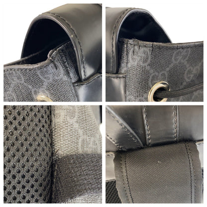 Gucci Backpack 495563 Gg Supreme Canvas Black Silver Metal Sherry Line