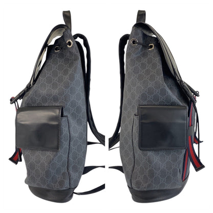 Gucci Backpack 495563 Gg Supreme Canvas Black Silver Metal Sherry Line