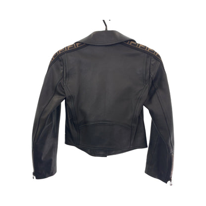 Fendi Riders Jacket Lambskin Black Zucca Pattern 36