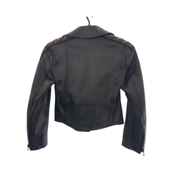 Fendi Riders Jacket Lambskin Black Zucca Pattern 36