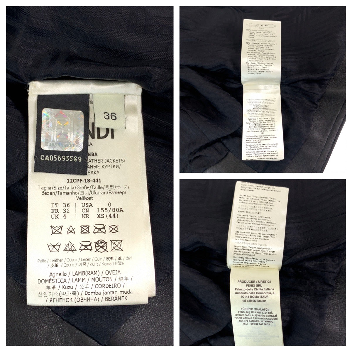 Fendi Riders Jacket Lambskin Black Zucca Pattern 36