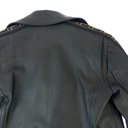 Fendi Riders Jacket Lambskin Black Zucca Pattern 36