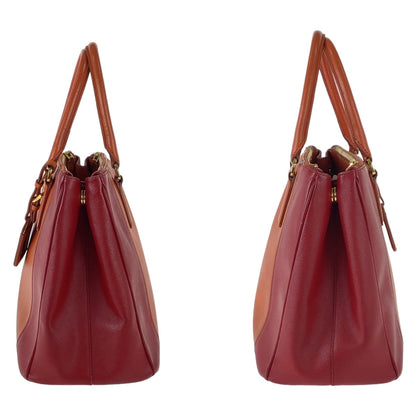 Prada Handbag Leather Orange Red Bicolor Gold Metal Safiano Triangle With Logo