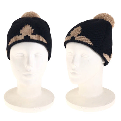 Louis Vuitton Knit Cap M70840 Wool Black Black Beige Bonnet Morning Rum Free Size