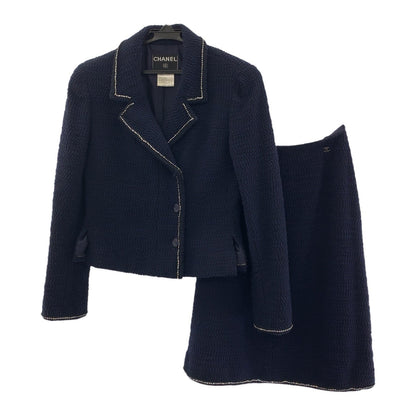 Chanel Setup Silk Navy Tweed Coco Mark Rhinestone 36