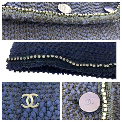 Chanel Setup Silk Navy Tweed Coco Mark Rhinestone 36