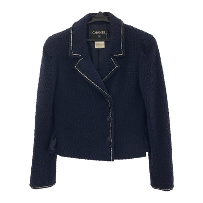 Chanel Setup Silk Navy Tweed Coco Mark Rhinestone 36