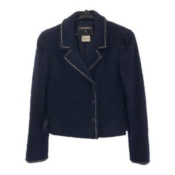 Chanel Setup Silk Navy Tweed Coco Mark Rhinestone 36