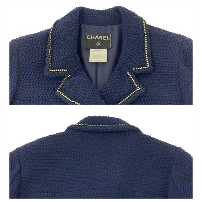 Chanel Setup Silk Navy Tweed Coco Mark Rhinestone 36