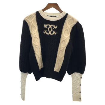 Chanel Knit P70976K10191 Wool Two-Tone (Black) Coco Mark 34