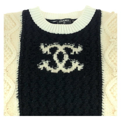 Chanel Knit P70976K10191 Wool Two-Tone (Black) Coco Mark 34