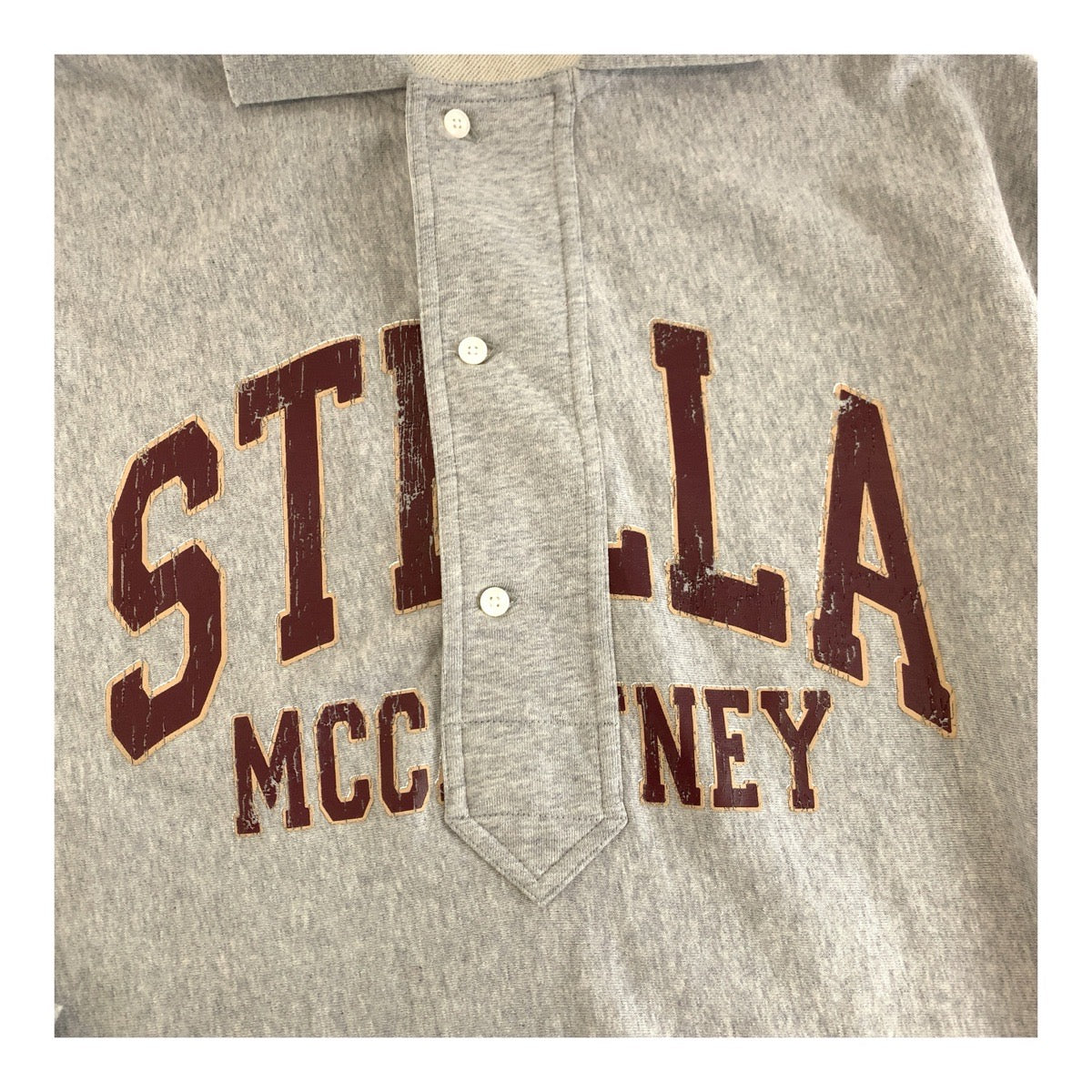 Stella Mccartney Short Sleeve Polo Shirt Cotton Gray Red Print Logo S