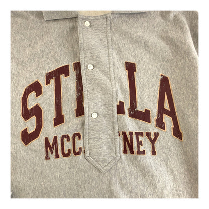 Stella Mccartney Short Sleeve Polo Shirt Cotton Gray Red Print Logo S