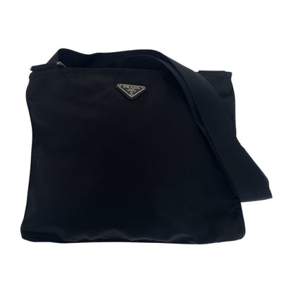 Prada Shoulder Bag Nylon Black Silvermetal Test Triangle With Logo