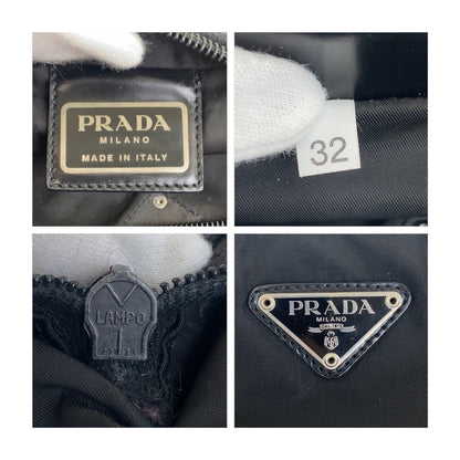 Prada Shoulder Bag Nylon Black Silvermetal Test Triangle With Logo