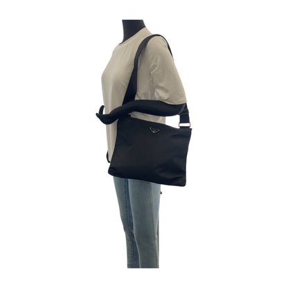 Prada Shoulder Bag Nylon Black Silvermetal Test Triangle With Logo