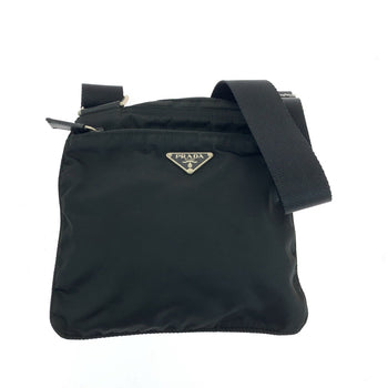 Prada Shoulder Bag Nylon Black Silvermetal Test Triangle With Logo